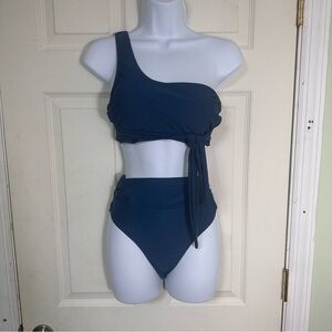 NWT Cupshe Bikini‎ One Shoulder Size Medium Teal Blue